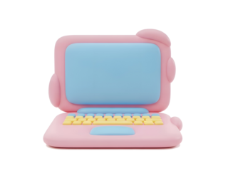Cute rounded pink and blue cartoon laptop illustration on white