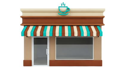 Cartoon Coffee Shop Storefront with Cup Logo