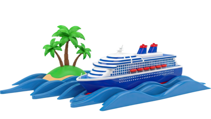 Cartoon Cruise Ship and Tropical Island
