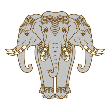 Three-headed Erawan elephant vector illustration, Thai Airavata mythical creature with traditional floral patterns and ornaments, sacred white elephant symbol of Indra, cultural Thai art design for lu