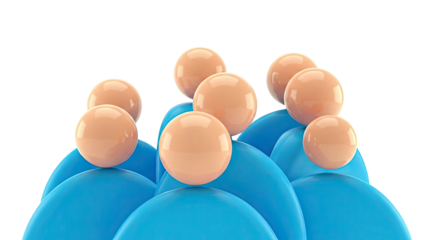 Abstract composition of peach spheres on blue abstract shapes