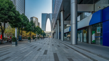 Modern Urban Street with Futuristic Architecture