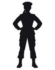 Obraz premium A black silhouette of a female figure in military attire