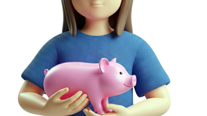 Child holding a pink piggy bank