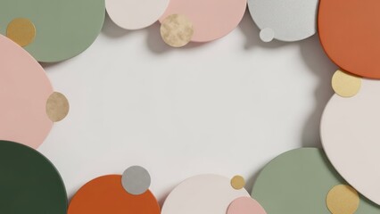 A colorful abstract background with pastel and metallic circles and dots.