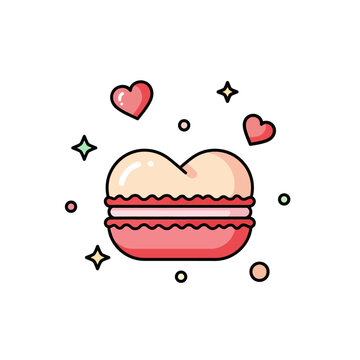 Cute romantic heart-shaped cake with surrounding love-themed elements and