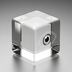 Fototapeta premium A shiny metallic cube with an eye on its surface