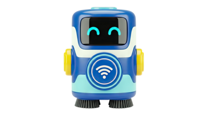 Cute blue robot with wifi symbol and smiling face