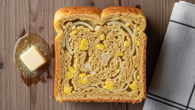 Sopa Paraguaya Cornbread With Cheese On Rustic Wooden Table Flat Lay