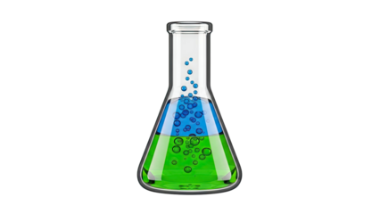 Erlenmeyer Flask with Blue and Green Liquids and Bubbles