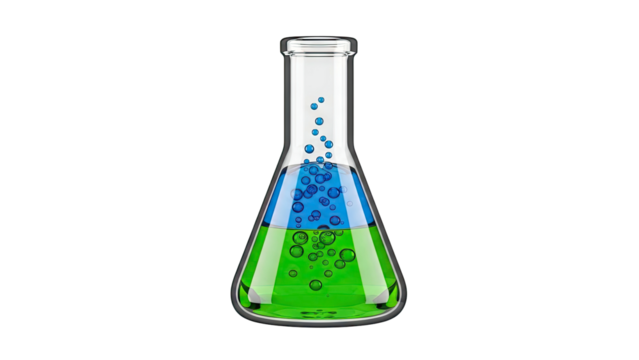 Erlenmeyer Flask with Blue and Green Liquids and Bubbles - Powered by Adobe