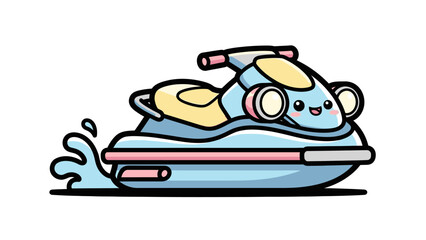 Adorable Cartoon Hypercute Jet Ski with Playful Expression for Kids