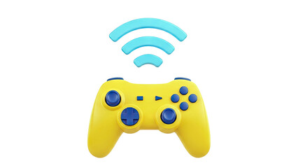 Yellow game controller with wireless signal icon