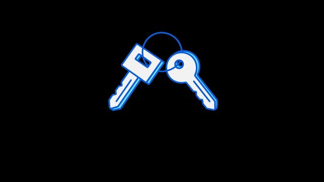 Animation of two jingling keys. The sound of keys being scraped, motion graphics. Perfect for real estate websites, property management businesses, and locksmith services. 4k video.