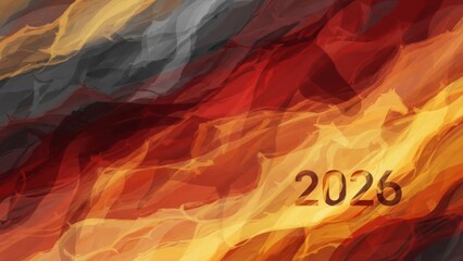 A fiery, abstract background with shades of red, orange, and yellow, featuring a 2026 year number in the center.