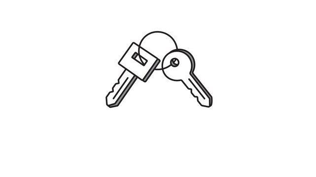 Animation of two jingling keys and sound symbols, key outlines, key rubbing, motion graphics. Property management business and locksmith services. 4k video transparent background.