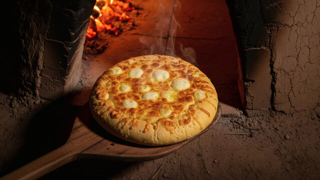 Golden Sopa Paraguaya from Tatakua Oven on Wooden Peel