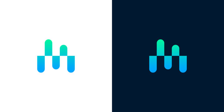 Concept of a modern digital sound wave or data visualization logo, featuring abstract, dynamic vertical bars in a vibrant blue-green gradient, perfect for technology and audio-related branding