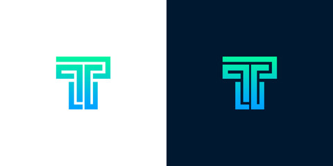 Obraz premium Modern abstract letter T logo design with a vibrant blue and green gradient, symbolizing technology, innovation, and interconnectedness, ideal for diverse digital branding