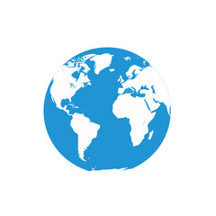 Blue and white globe vector icon.