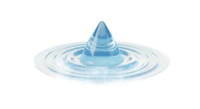 A close-up image of a blue liquid drop forming a cone shape on the surface of water
