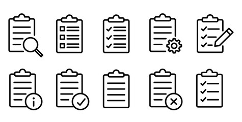 チェックリスト・クリップボードの編集可能なラインアイコン