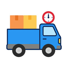 Fototapeta premium Blue delivery truck UI icon with boxes and timer.