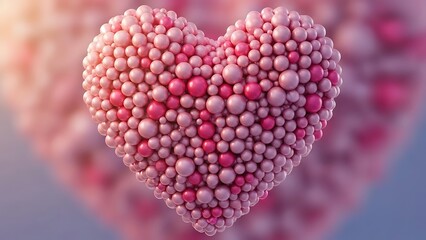 3D abstract heart shape made from numerous pink and red spheres of varying sizes