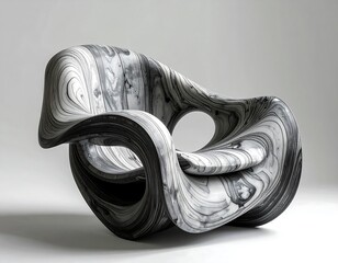 Swirling, gray and white, organically-shaped chair on a neutral background with swirling patterns