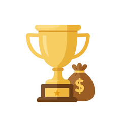 Golden Trophy And Money Bag Vector Icon