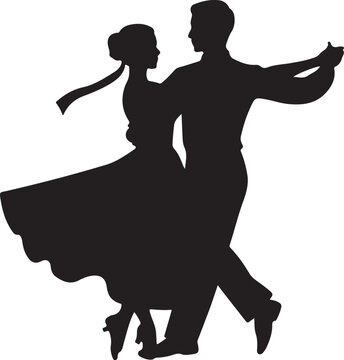 Silhouette of a couple dancing in formal attire ballroom