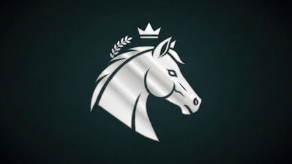 Fototapeta premium A white horse head with a crown and a laurel wreath on a dark background.