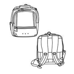 Backpack Line Art - Front and Back View for Design