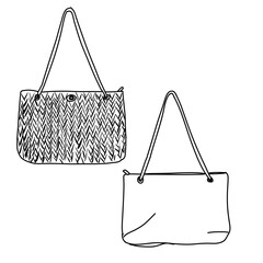 Elegant Handbag Designs - Woven and Minimalist Tote Bag Illustrations.