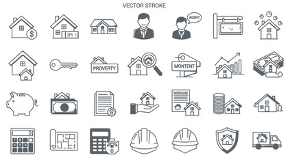 Real estate and property investment icons for business and finance