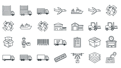 Logistics and transportation icons for business and shipping needs