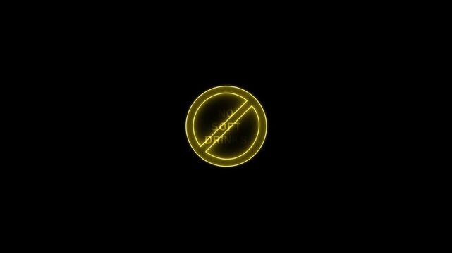 Red Neon No Soft Drinks Sign on Black Background sugar free. white glowing text on a black background and prohibition sign..4k Animation video.