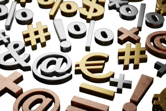 Collection of 3d symbols and punctuation marks isolated on transparent background - Powered by Adobe