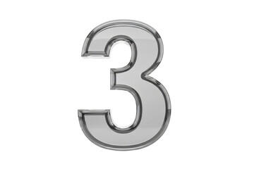 Fototapeta premium Silver number 3 isolated on transparent background