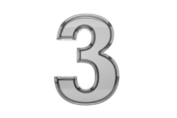 Silver number 3 isolated on transparent background