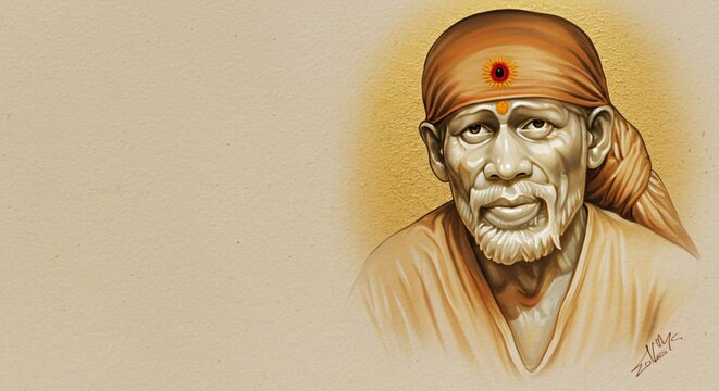 Sai Baba Portrait Painting Spiritual Art Shirdi Devotee Hinduism Religious Wall Decor Blessing Image