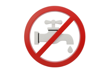 Prohibition sign with dripping faucet icon isolated on transparent background