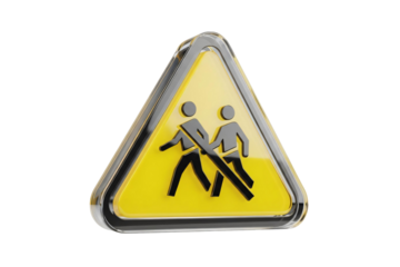 Warning sign for children crossing isolated on transparent background