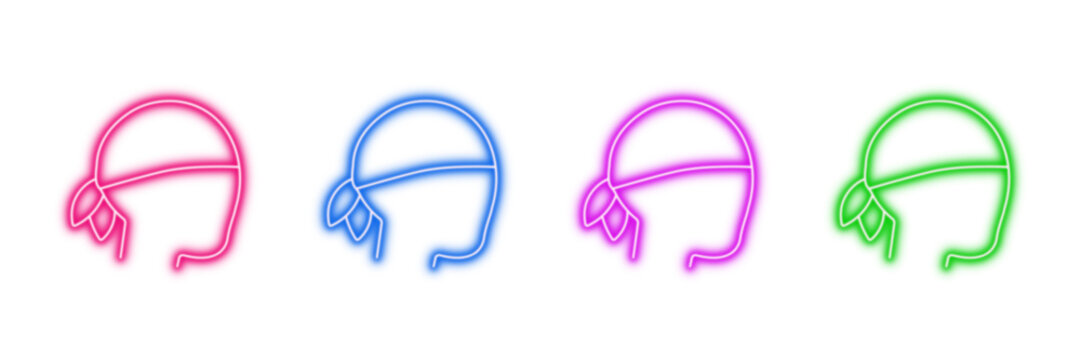 Neon glowing do, rag head vector icons set, with transparent background, depicting casual headwear, hip hop style, and cultural fashion, vector illustration