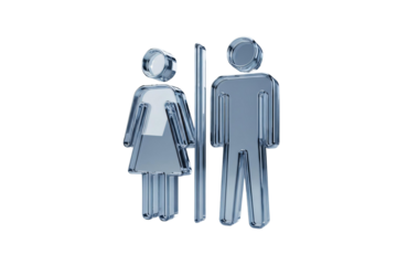 Glass male and female restroom sign icons isolated on transparent background