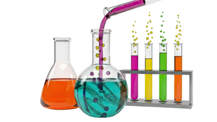 Chemical Experiment with Colorful Liquids in Lab Equipment