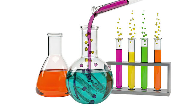 Chemical Experiment with Colorful Liquids in Lab Equipment