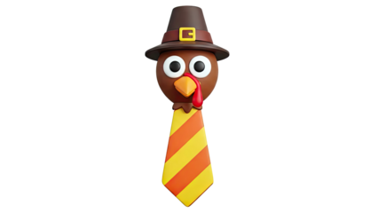Cartoon Turkey Wearing Pilgrim Hat and Striped Tie
