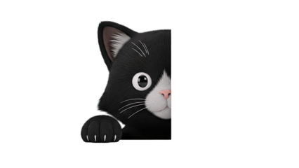 Close-up of a cartoon black cat peeking from the side