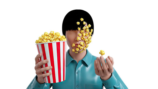 Person covered in popcorn holding a bucket - Powered by Adobe
